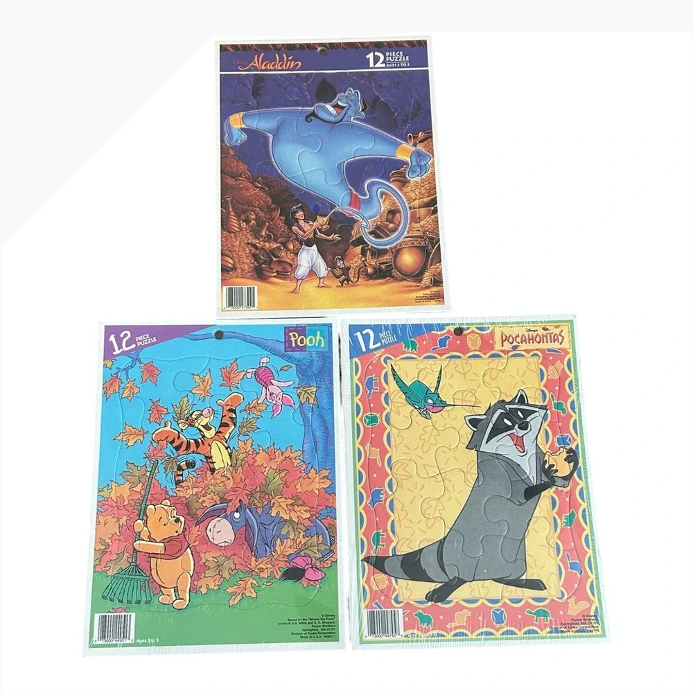 Lot of 3 VTG Disney Parker Brothers SEALED Puzzles Aladdin Pooh Pocahontas NEW